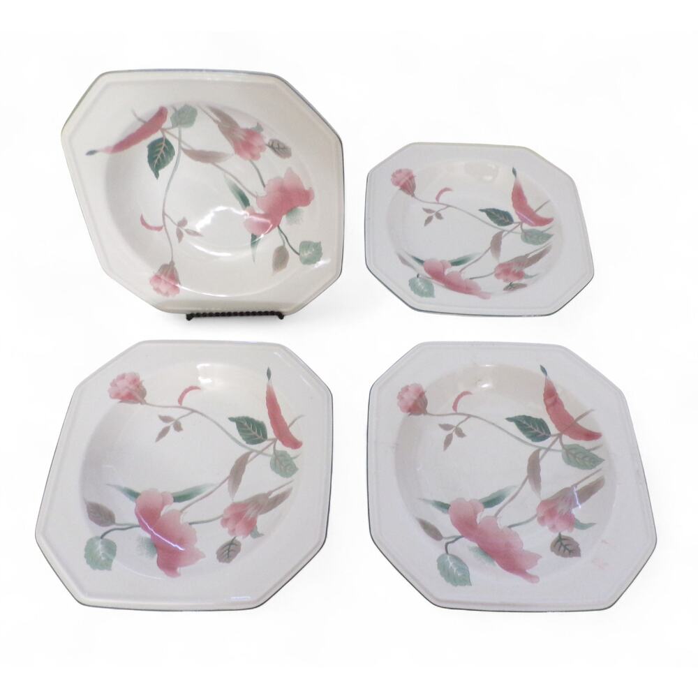 Mikasa Continental "Silk Flowers"  8.25" Hexagon Soup Salad Bowls Set Of 4 Vtg